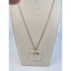 Vintage Goldtone AVON White Frosted Glass Apple Pendant Long 28" Necklace